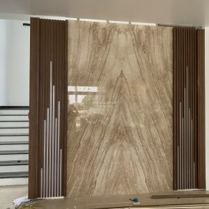 Đá marble vân gỗ chéo ốp vách tivi